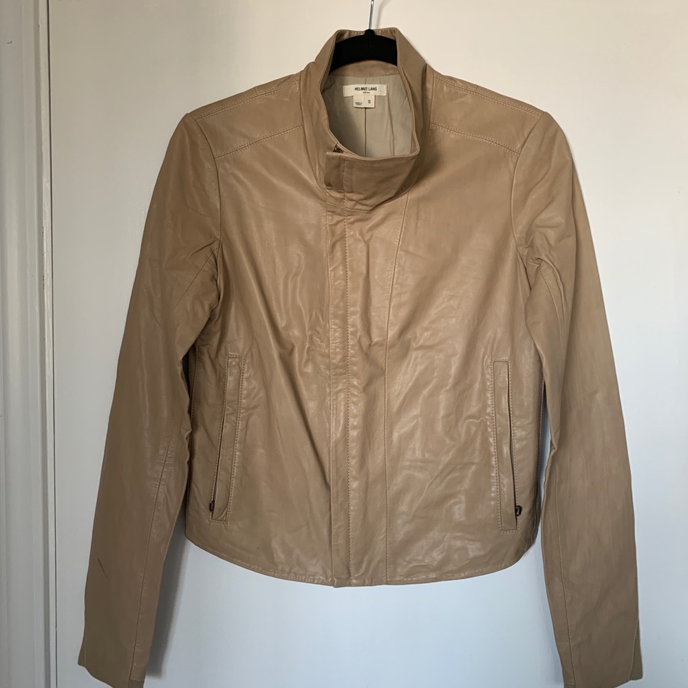 Helmet Lang Oatmeal Lightweight Leather Jacket